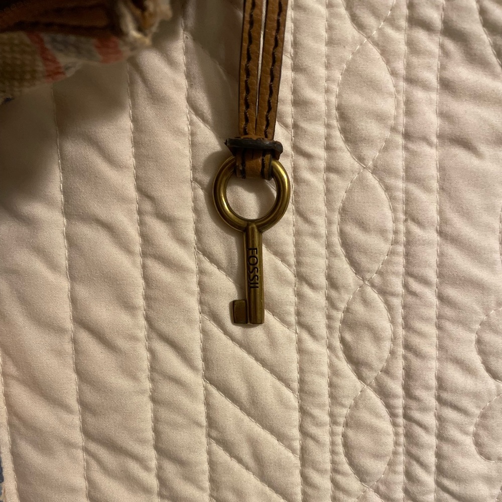 Leather and Cloth Fossil Boho Chic Purse w/Key - Picture 9 of 9